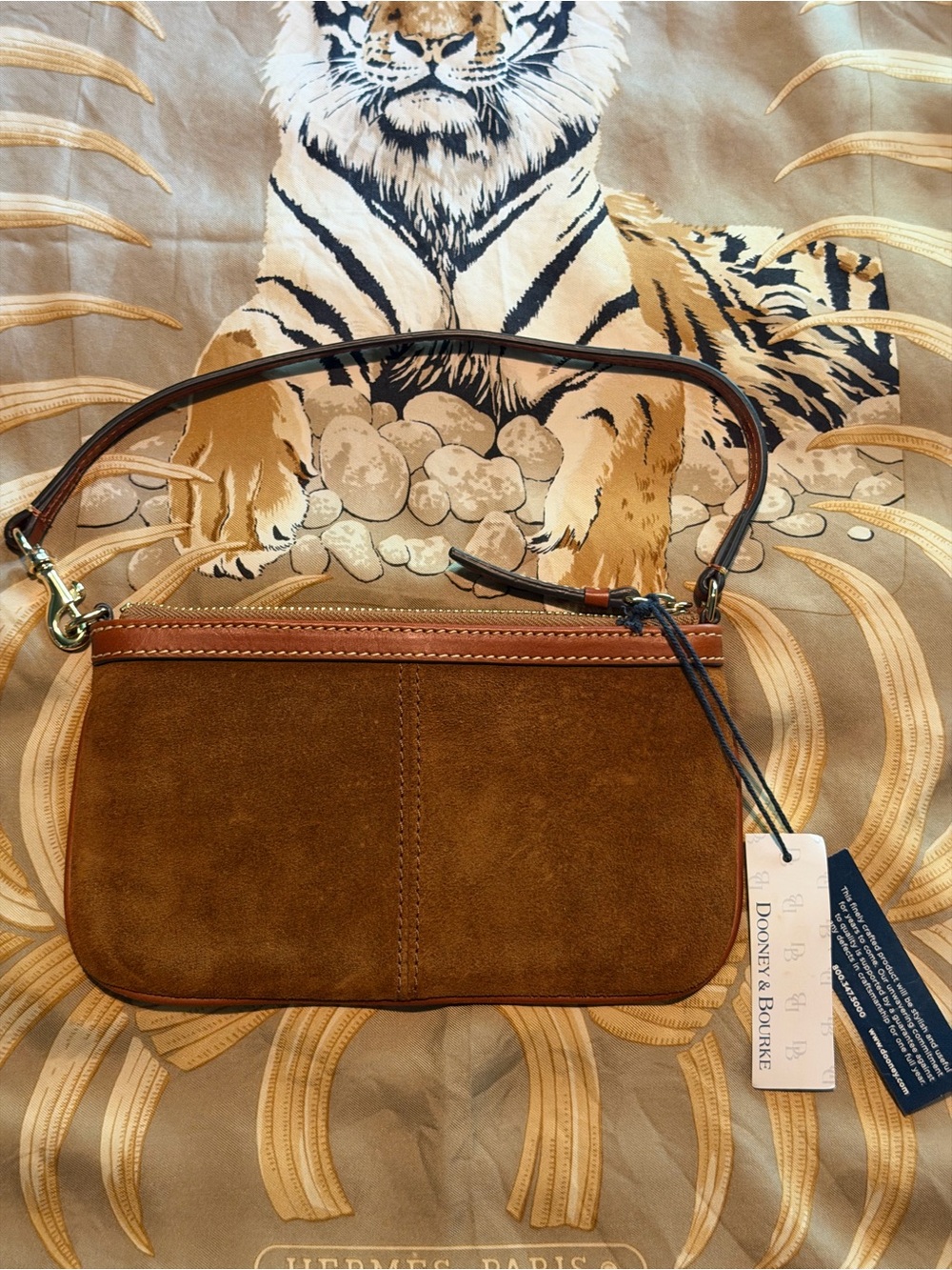 Dooney & Bourke Brown Suede Wristlet with Leather Trim - Picture 2 of 5